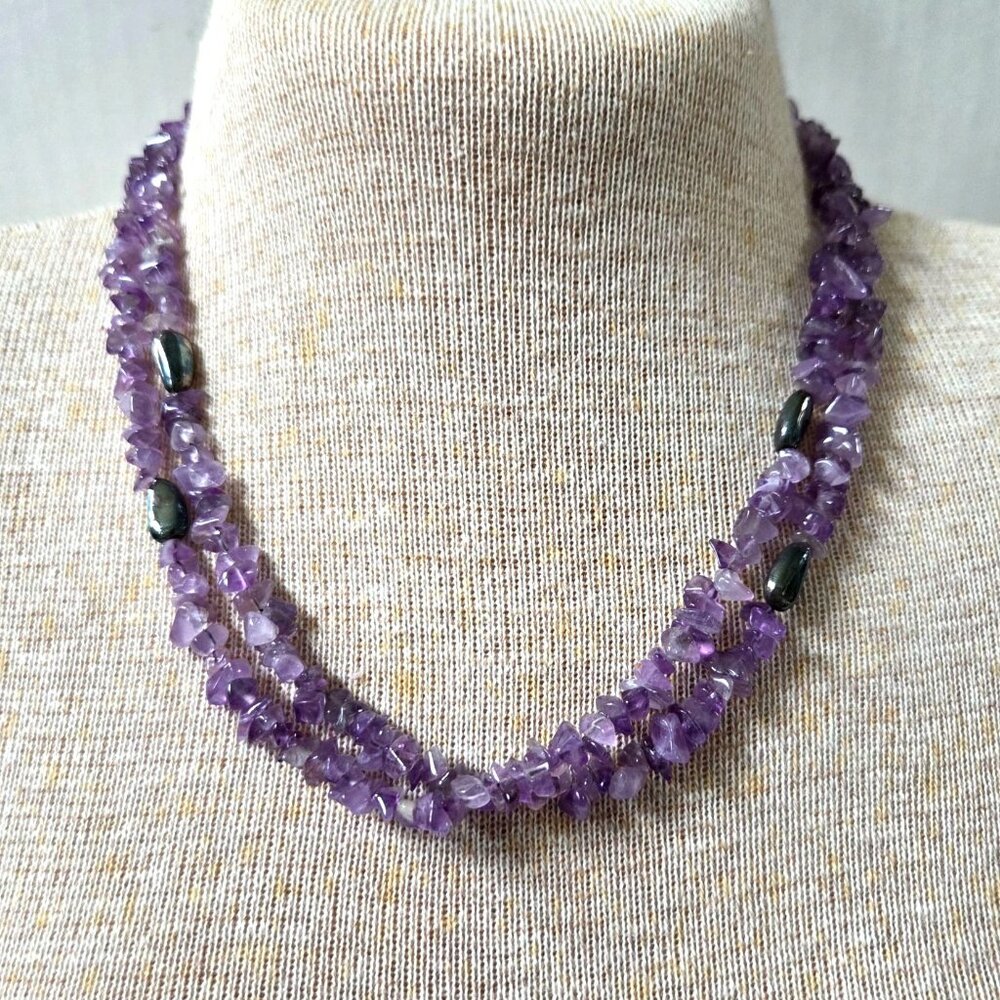 Vintage Amethyst Chip Sterling Silver Long 40" Necklace Convertible Layered Boho